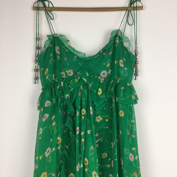The Kooples green silk floral beaded dress NEW - Picture 3 of 7
